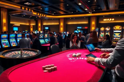 Exciting casino scene showcasing poker and roulette engaging gamblers at https://bj66.at.