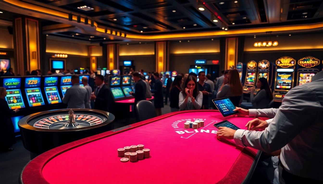 Exciting casino scene showcasing poker and roulette engaging gamblers at https://bj66.at.