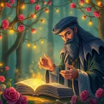 Réalisation d'un sortilège d'amour dans une forêt avec des fleurs enchantées.