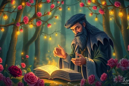 Réalisation d'un sortilège d'amour dans une forêt avec des fleurs enchantées.