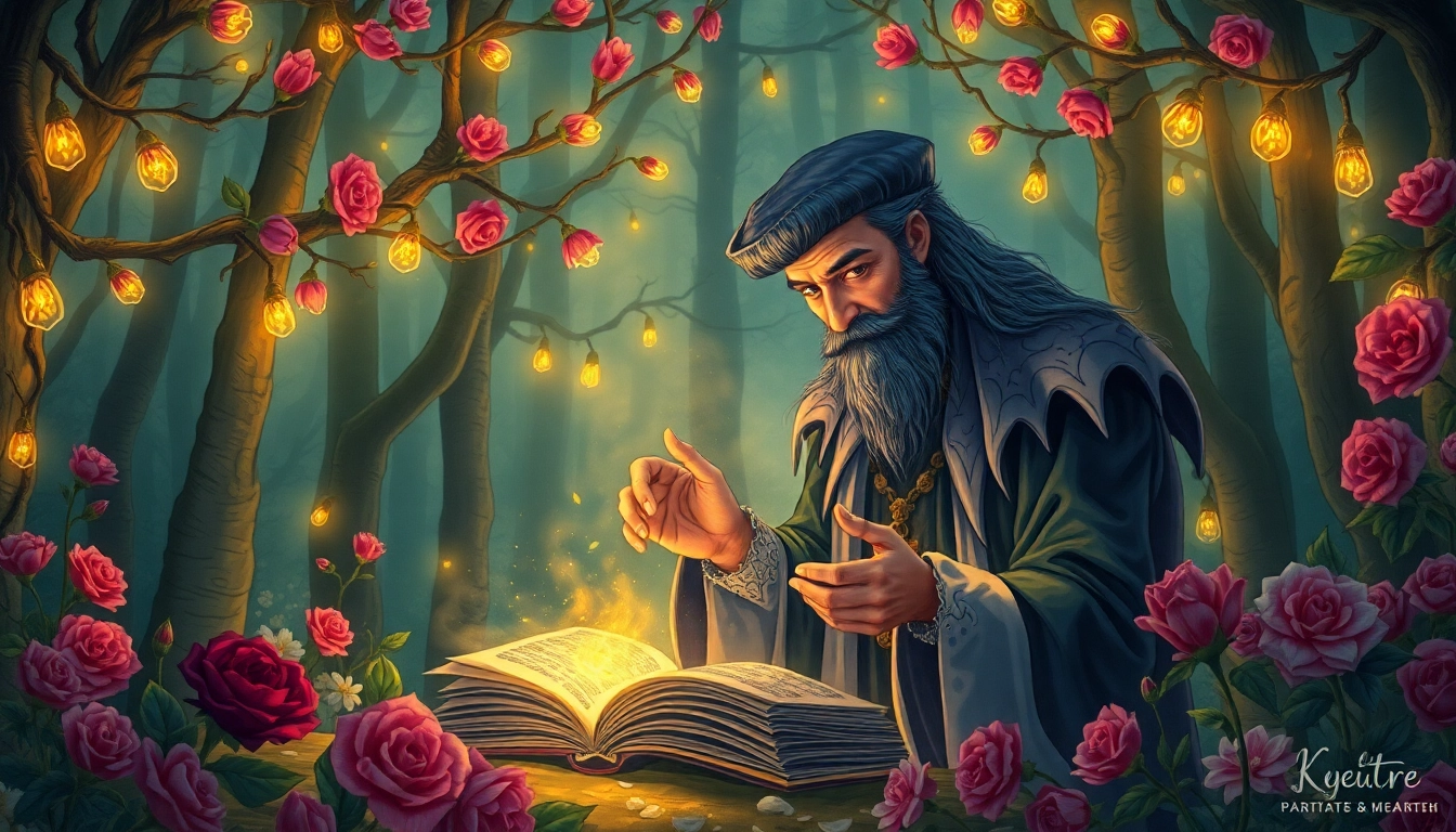 Réalisation d'un sortilège d'amour dans une forêt avec des fleurs enchantées.