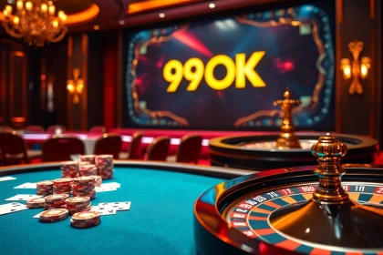 Experience the thrill of winning at 99OK with a lively casino atmosphere and vibrant gaming elements.