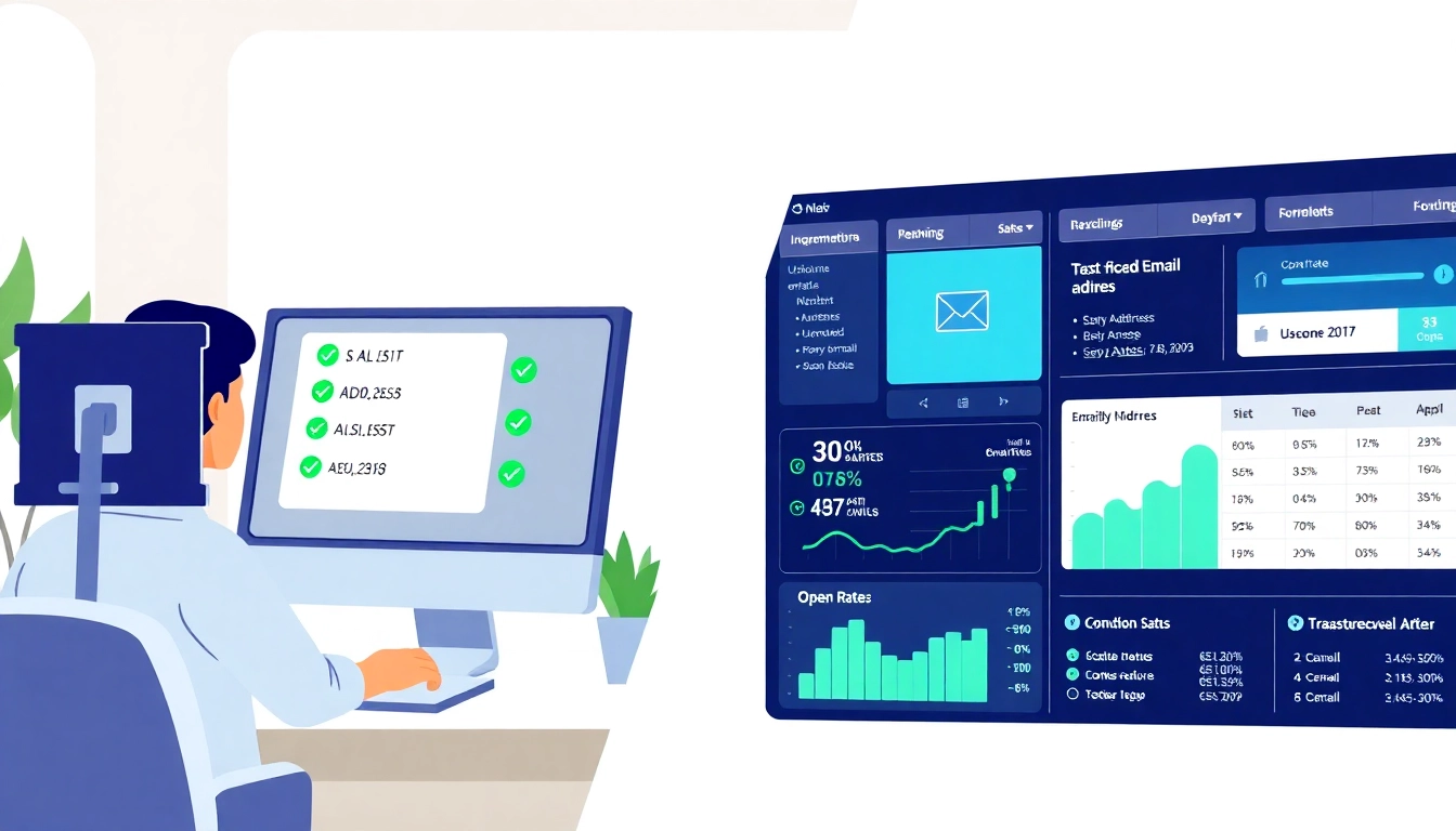 Processus de vérification d’e-mails en ligne montrant un utilisateur téléchargeant des listes d’e-mails avec des résultats positifs.