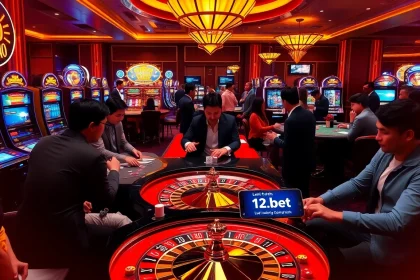 Experience the thrill of online gambling with link 12bet amidst a vibrant casino atmosphere.