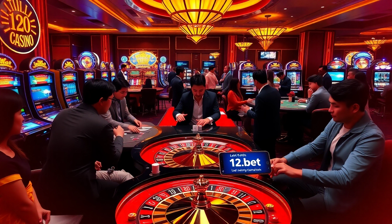 Experience the thrill of online gambling with link 12bet amidst a vibrant casino atmosphere.