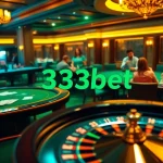 Experience the excitement of 333bet with players at vibrant casino tables and a lively roulette wheel.