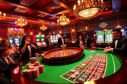 Engaging roulette table scene with glamorous players, reflecting the excitement of https://ga888.at gambling experience.