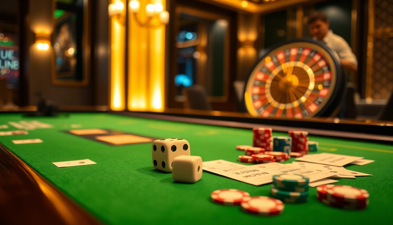 Tightly focused on the excitement of players engaging with tài xỉu md5 at a luxurious casino table, highlighting betting slips and dice.