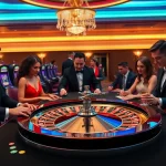 The excitement of gambling at https://topclub.space/ with players engaging at a roulette table and colorful slot machines.
