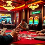 Players engaged in a thrilling luckywin poker game in a luxurious casino setting.