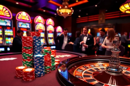 Players engaging at a casino table with S8 games, showcasing excitement and luxury.