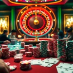 Experience thrilling gameplay at Ga888 with vibrant poker tables and roulette wheels reflecting excitement.