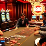 Players enjoying a thrilling game at the FM88 casino, showcasing excitement and vibrant decor.