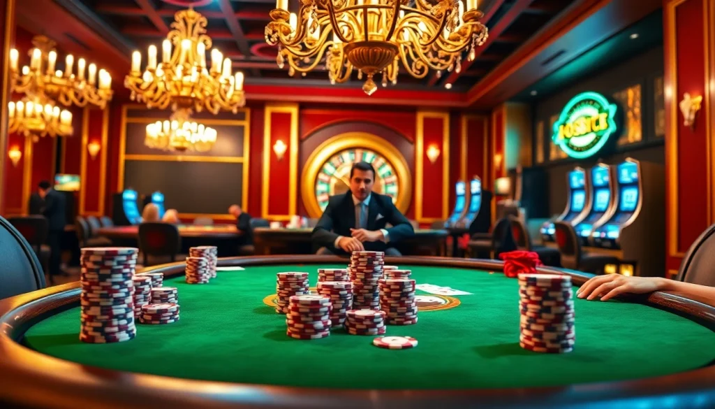 Experience high-stakes action at an S8 poker table with vibrant chips and cards in play.