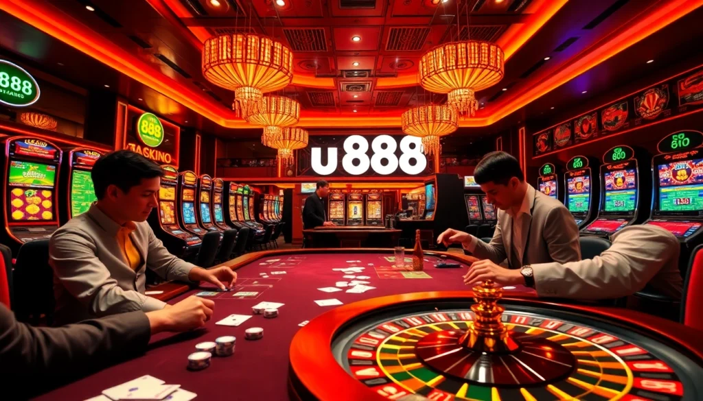 Winning at u 888 casino with vibrant slot machines and roulette excitement.