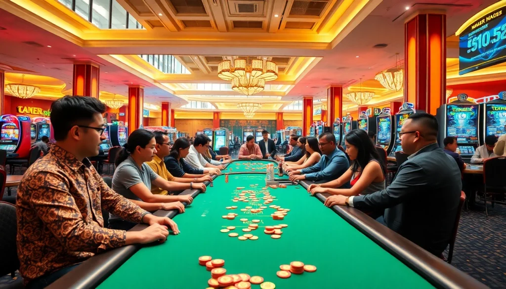 Casino en ligne: Exciting and vibrant gaming atmosphere in a modern casino setting.