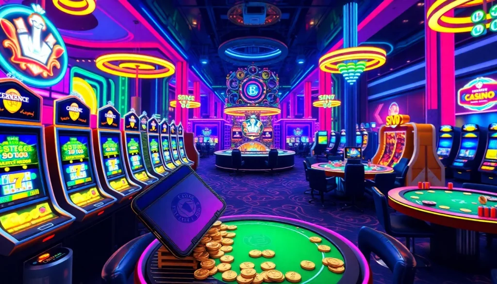 Profitez d'une expérience de casino crypto immersive avec des machines à sous numériques brillantes et des tables de poker.