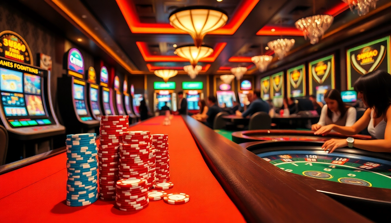 Engagement at MV888 casino with vibrant games, poker chips, and a welcoming atmosphere.