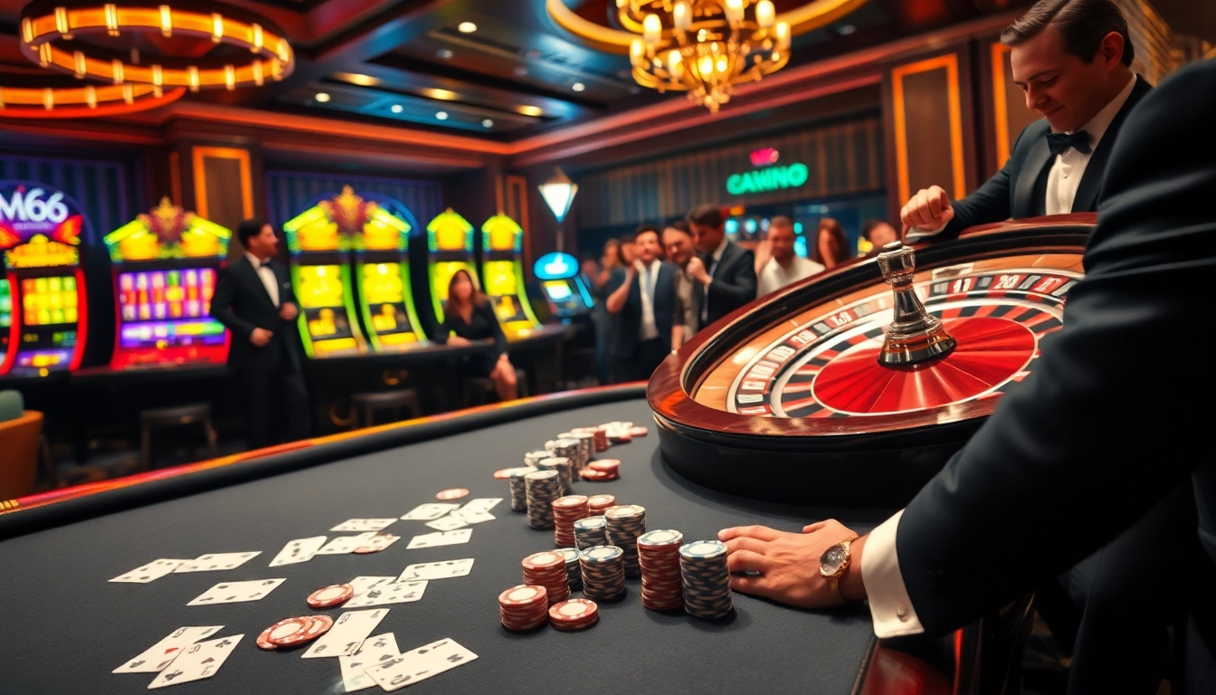 Exciting poker game action at MB66 casino with vibrant poker chips and cards.