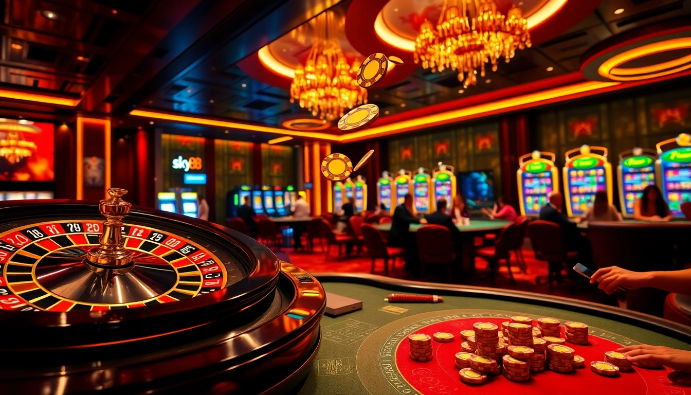 Experience elite gambling action with https://sky88.marketing/ as players celebrate wins at a vibrant casino.
