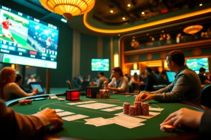 Thể Thao LC88 ignites excitement at an upscale sports betting table filled with eager bettors.