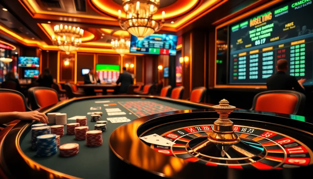 Engaging scene showcasing "Soi cầu lô kép miễn phí" predictions with casino games and luxurious ambiance.