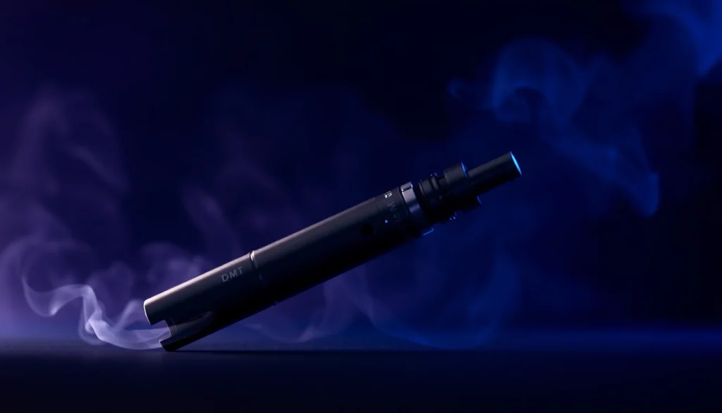 Buy DMT vape online with unique design and sleek features, illuminated against a moody background.