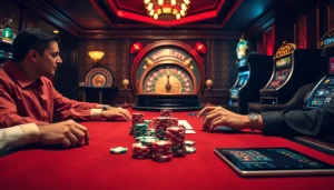 Gamblers at a poker table, showcasing high-stakes action inspired by https://mm88a.app/.