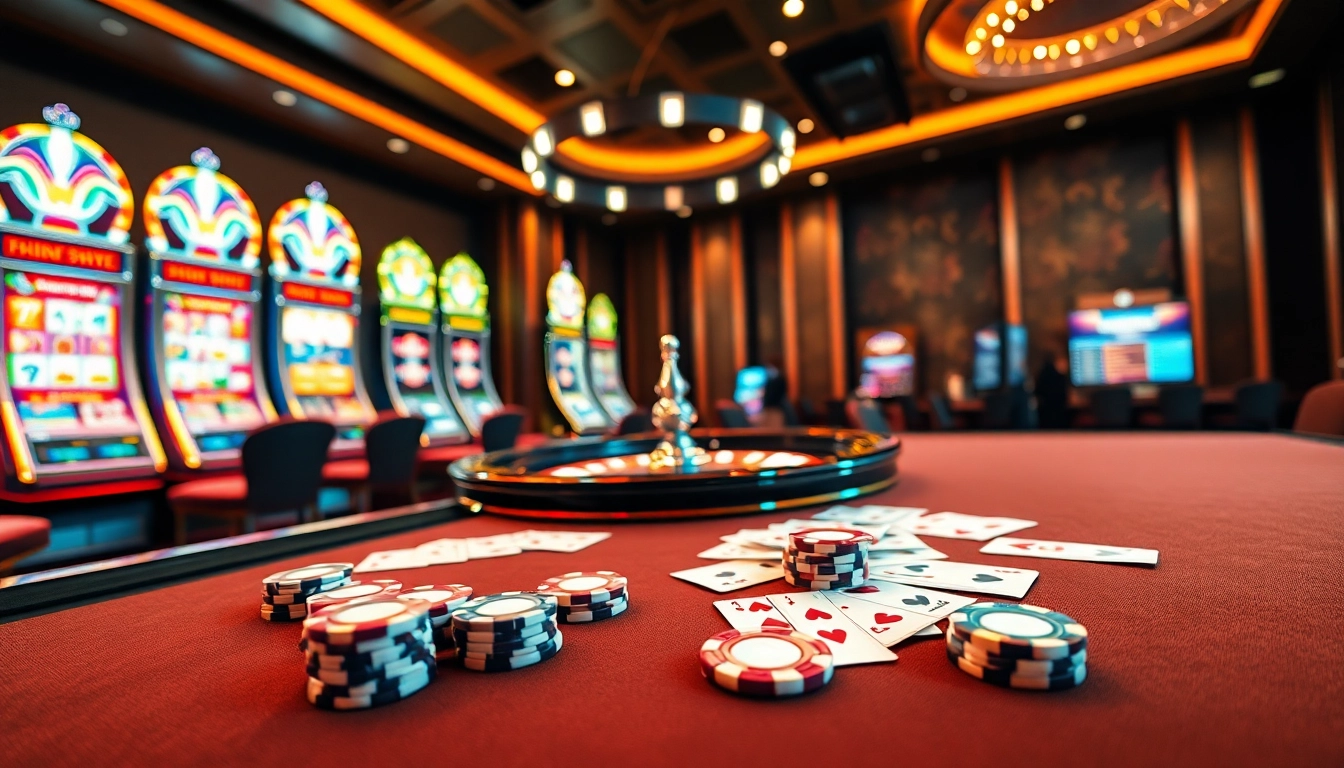 Engage with thrilling gameplay at GK88 COM, featuring vibrant casino tables and a roulette wheel.