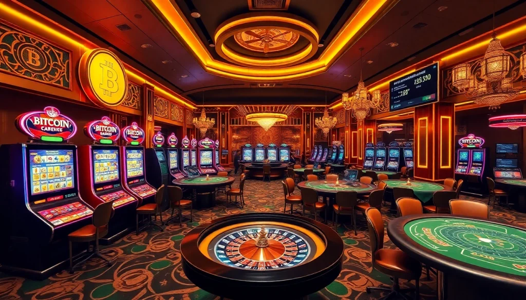 Experience the thrill of a Bitcoin casino with vibrant games and sophisticated decor.