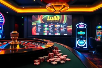 Experience online betting at https://lu88.co.com/ with vibrant casino imagery, chips, and roulette.