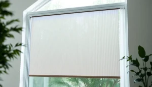Flyscreenmaxx showcasing an elegant pleated fly screen in a stylish indoor setting.
