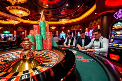Experience high-stakes gambling at DH88.bio with a dynamic casino scene featuring roulette and poker tables.