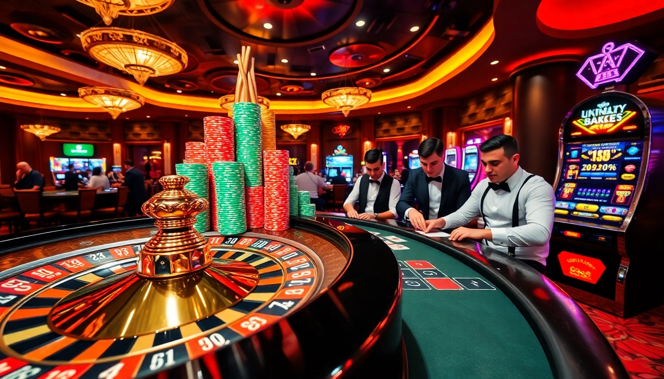 Experience high-stakes gambling at DH88.bio with a dynamic casino scene featuring roulette and poker tables.