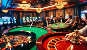 Experience the excitement of 789win with a vibrant casino scene featuring roulette tables and poker games.