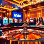 Players enjoying a thrilling game at the MV88 casino with vibrant poker chips and roulette table.
