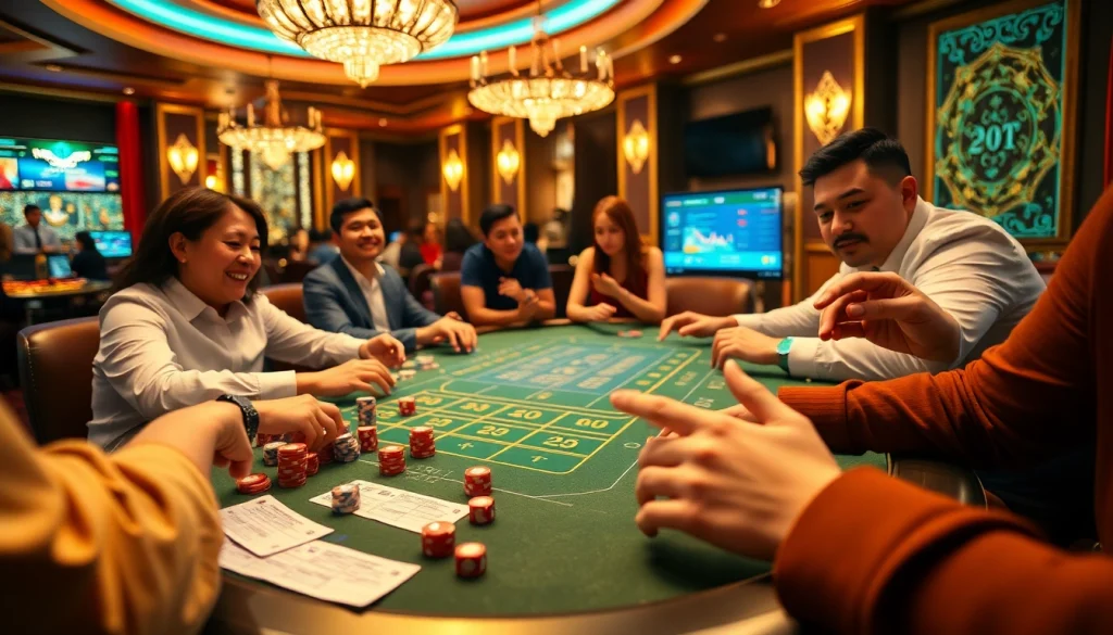 Players strategizing at a tài xỉu online table, highlighting the excitement of the game.