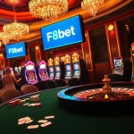 F8bet players engage at a vibrant casino table with poker chips and cards, showcasing excitement.