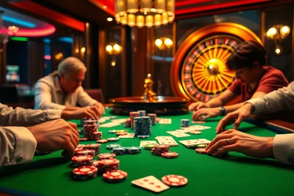 Experience the excitement of high-stakes poker at s8 com with vibrant chips and cards on a luxury table.