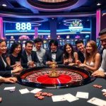 A group of players enjoying an exciting roulette game at 888new's luxurious casino.