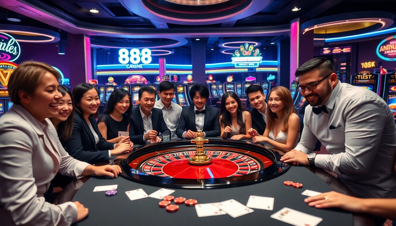 A group of players enjoying an exciting roulette game at 888new's luxurious casino.