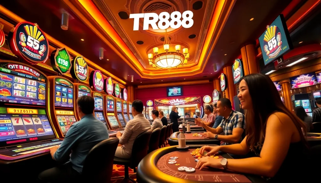 Engaging casino scene showcasing the vibrant gaming experience at https://tr88.gg/ with players enjoying various games.