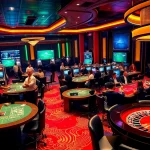 Players bet at a glamorous casino while promoting https://fsbet.one/ for ultimate gaming action.