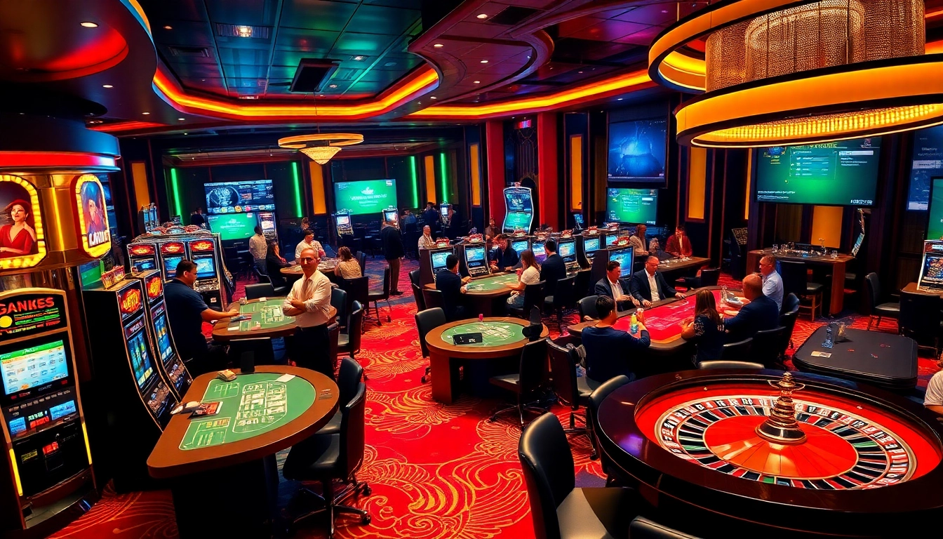 Players bet at a glamorous casino while promoting https://fsbet.one/ for ultimate gaming action.
