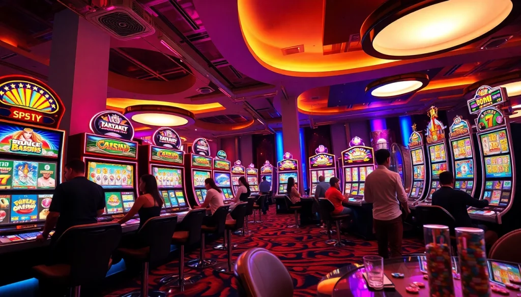 Jouer aux machines à sous en ligne avec un environnement de casino attrayant.