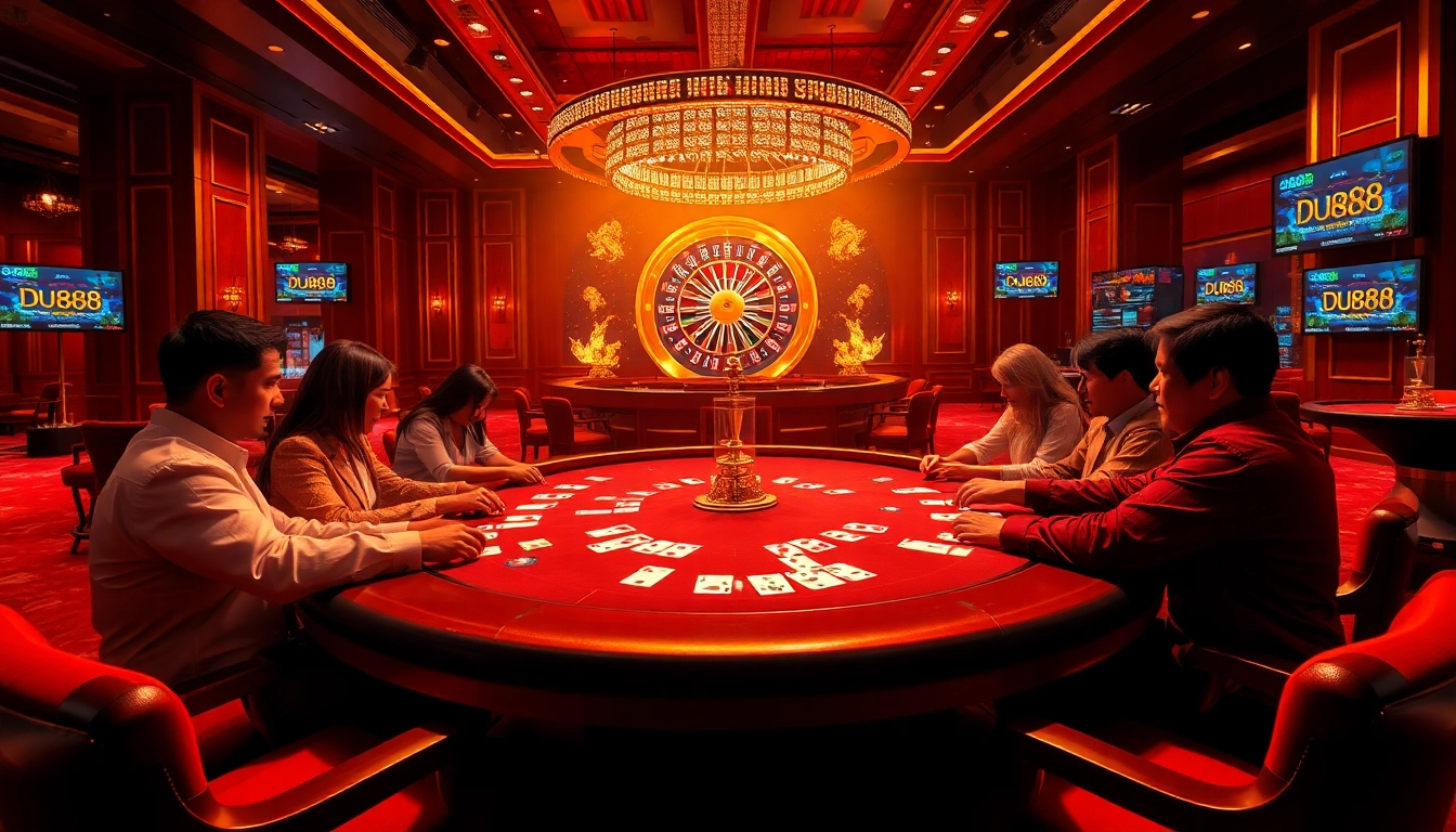 Experience the adrenaline of Du88 with players strategizing at an elegant poker table.