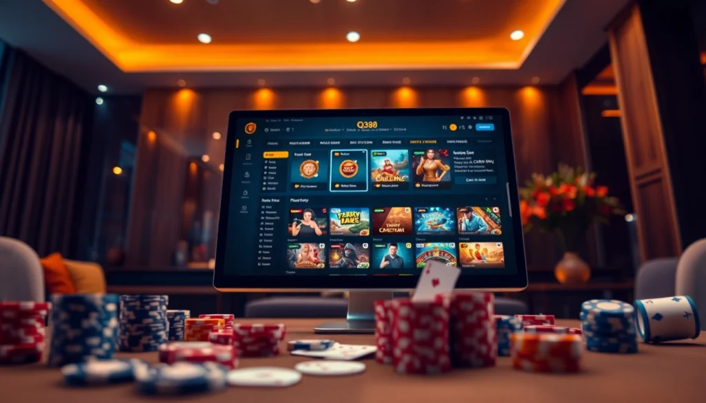 Dynamic interface of Nhà cái Q388 showcasing online betting excitement.