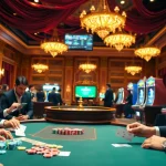 Engage with https://vua88.boo/ at an exciting casino table surrounded by players and roulette wheels.