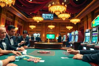 Engage with https://vua88.boo/ at an exciting casino table surrounded by players and roulette wheels.