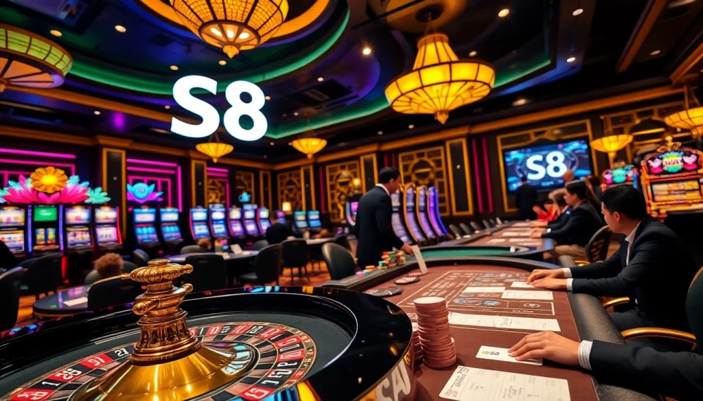 Play S8 with vibrant poker chips and a luxurious casino atmosphere.